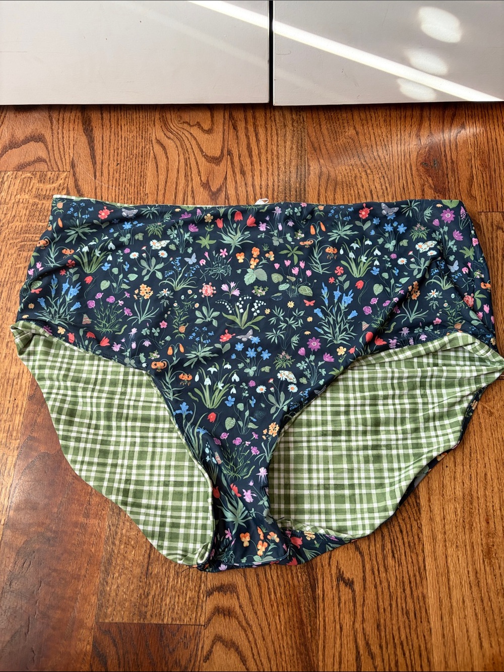 Lime Ricki Navy Floral and Green Plaid Reversible Bikini Bottoms Size 3X